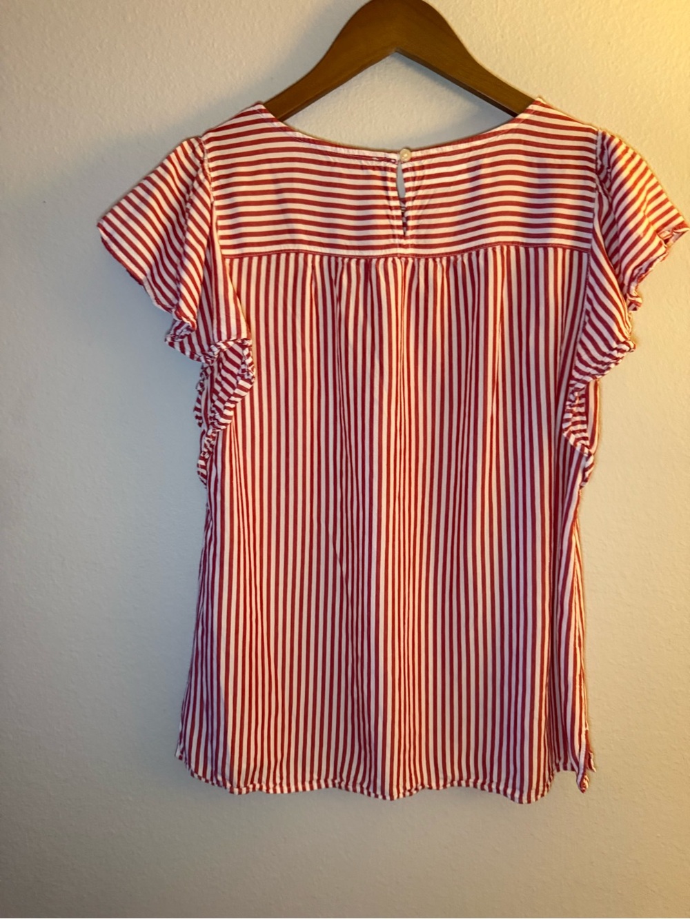 LOFT Red & White Striped Flutter Sleeve Top - Picture 4 of 6